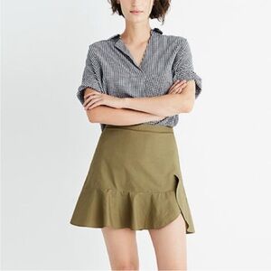 Madewell olive 100% cotton Mini Skirt with Ruffle Hem size 4